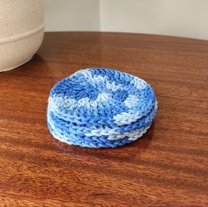 Hand Crafted Cotten Crochet Coasters -- Set of 4 -- Calm Ocean Tie Dye